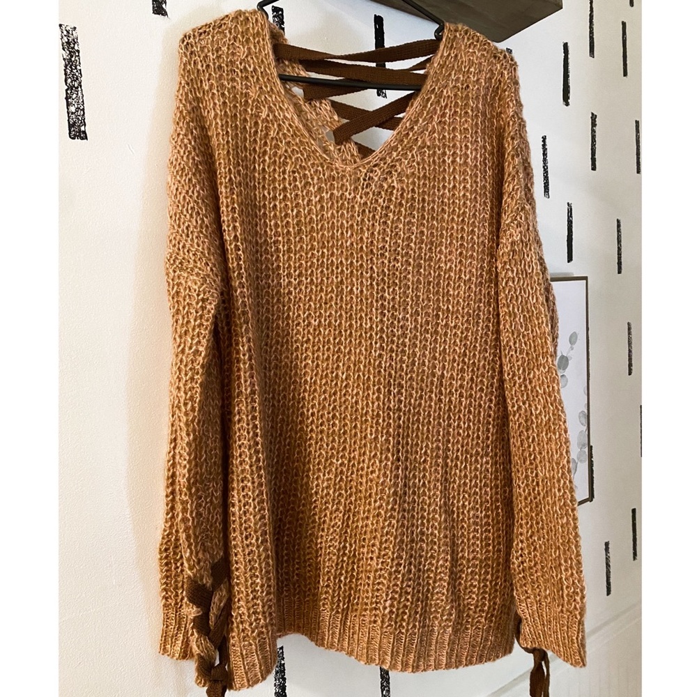 . Shop Hope’s Oversized Criss Cross Back Open Knit Sweater - Picture 4 of 10